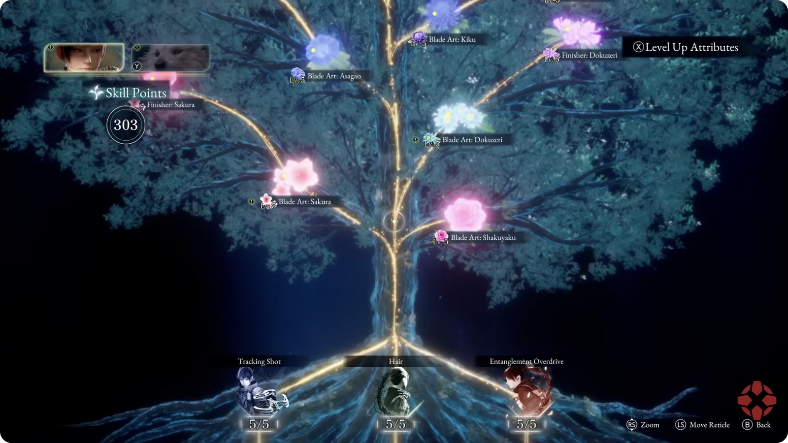 The blooming Blade Arts tree in Beast of Reincarnation — Sakura, Kiku and Dokuzeri arts unlocked from Nushi powers