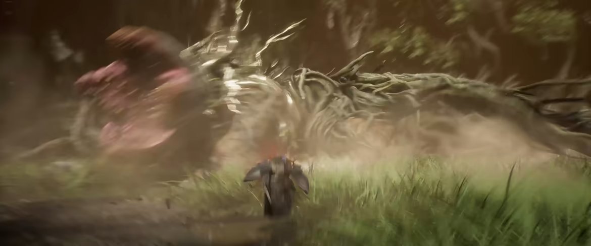 A Nushi charging through the grass — Reincarnation+ raises enemy attack power with each NG+ loop