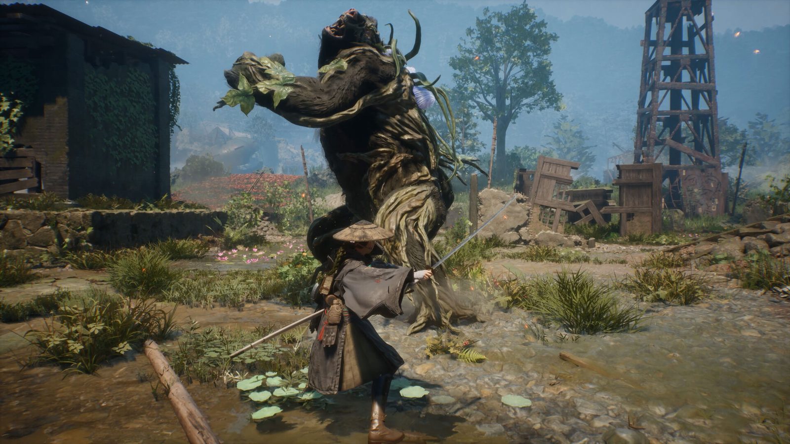 A giant plant-covered beast mid-leap — the Nushi bosses that rule each region of Beast of Reincarnation