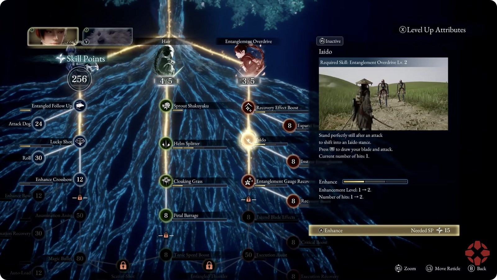 Emma's skill tree menu in Beast of Reincarnation